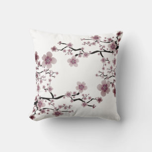 Coussin Lavande poussiéreuse et fleurs de cerises japonais