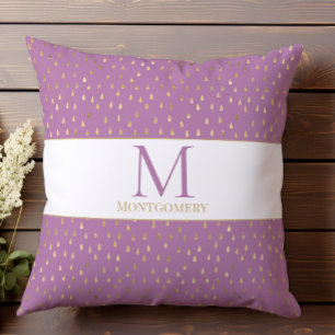 Coussin Lavande Rose Or Moderne Tendance Monogramme Goutte