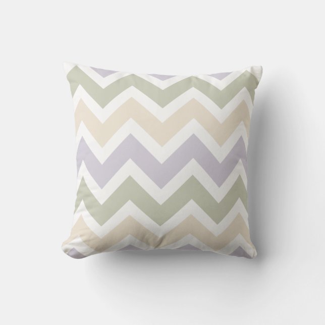 Coussin Lavande, vert pâle, Motif ivoire Chevron (Recto)
