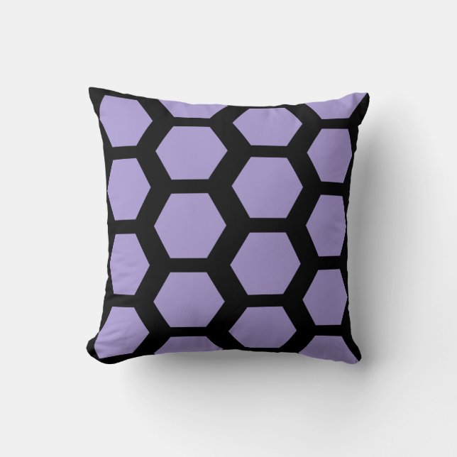 Coussin Lavande violet noir nid d'abeille hexagone géométr (Recto)