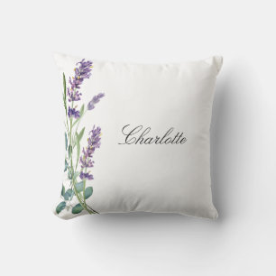 Coussin Lavender eucalyptus nom vert script blanc