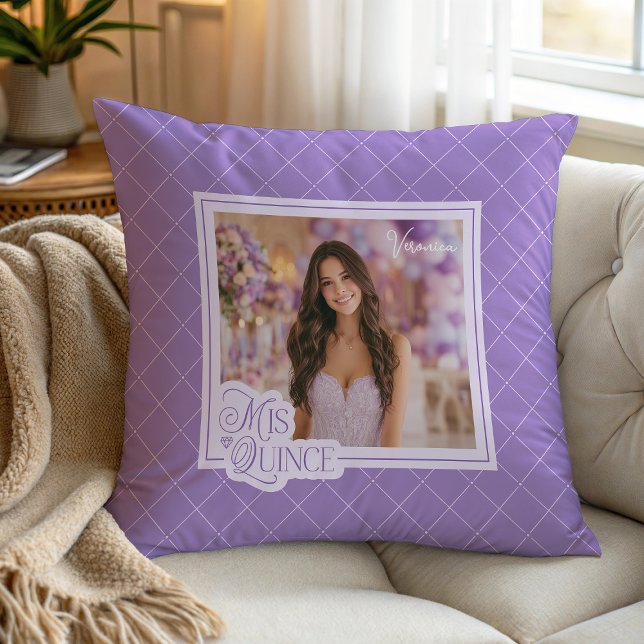 Coussin Lavender Mis Quince Photo Quinceanera Keepsaké (Créateur téléchargé)