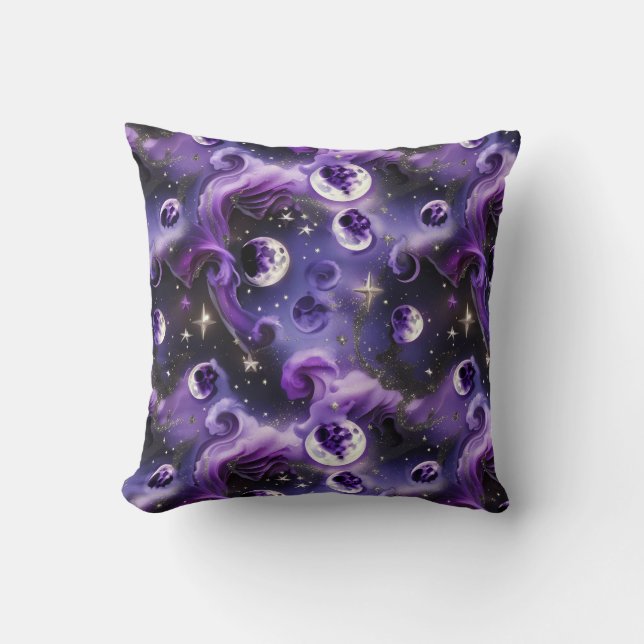 Coussin Lavender Purple Celestial Moon Phases Throw Pillow (Recto)