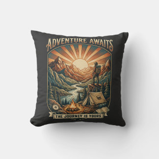 Coussin L'aventure vintage attend la montagne rétro