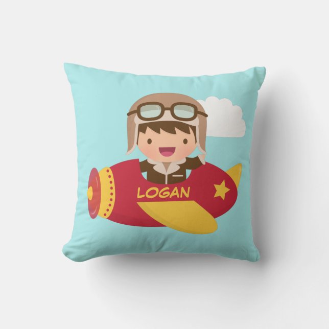 Coussin L'avion mignon de garçon d'aviateur badine le (Recto)