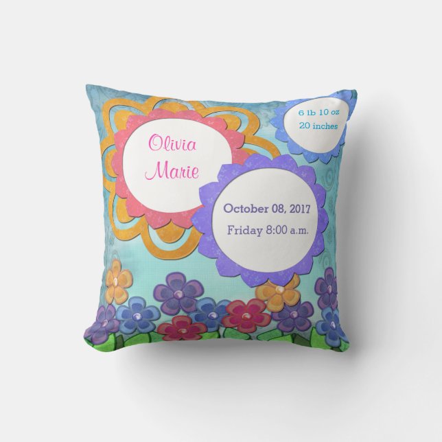 Coussin Le bébé de stat de naissance fleurit le carreau (Recto)