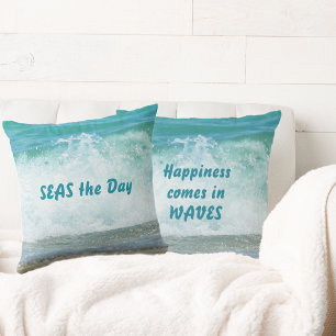 Coussin Le bonheur vient en mer des vagues le jour