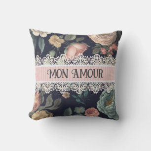 Coussin Le Boudoir Noir dentelle et tissu Vintage