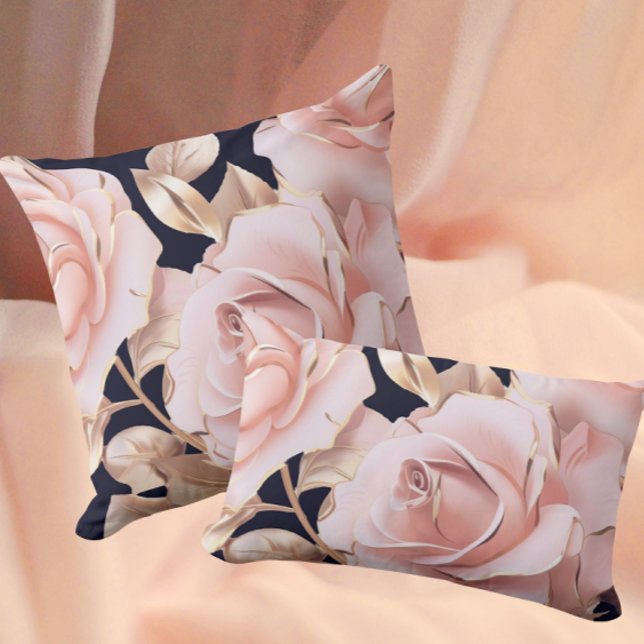 Coussin Le Boudoir Noir Peachy Pink Roses on Black (Pink peach gold on black)