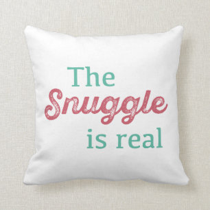 Coussin Le câlin est vrai rose et Teal drôle