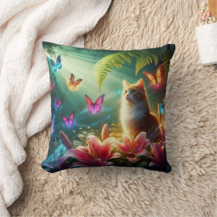 Coussin Le Chat Curieux & Ses Papillons