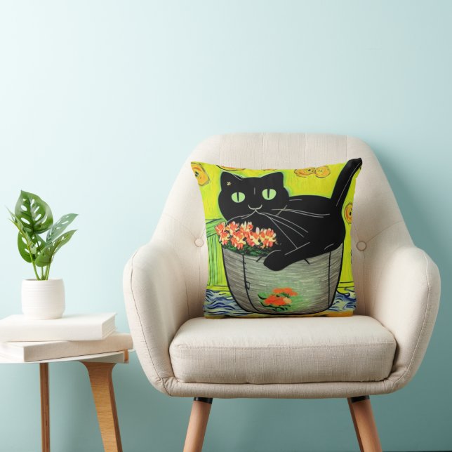 Coussin Le Chat noir en Pot (Chaise)