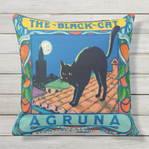 Coussin LE CHAT NOIR étiquette vintage Jrow Cushion
