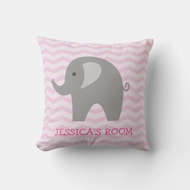 Coussin Le chevron rose et la crèche grise mignonne (Recto)