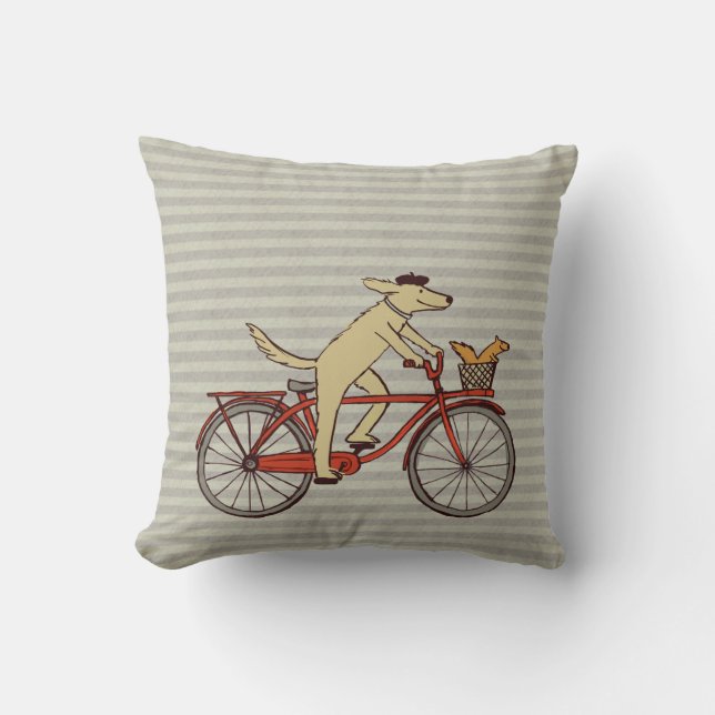 Coussin Le chien cycliste avec un ami des écureuils - L'ar (Recto)