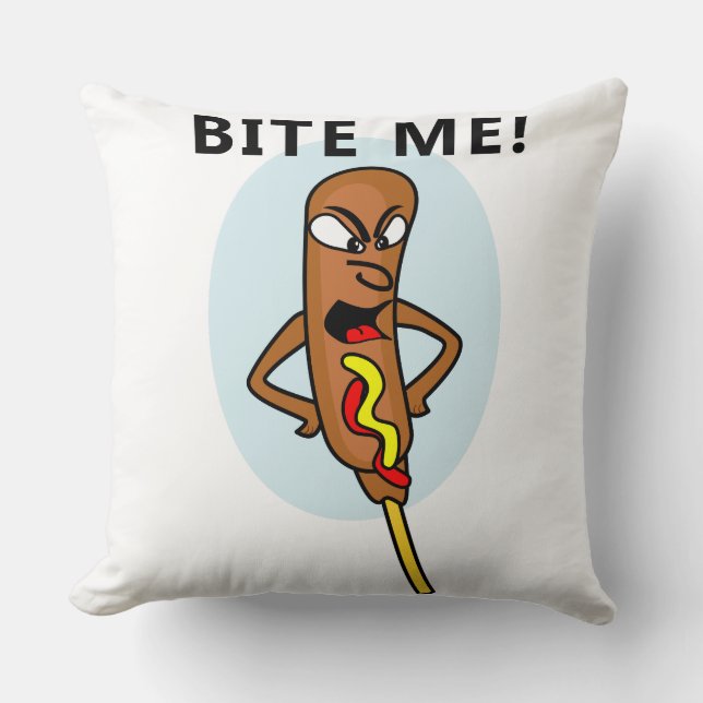 Coussin Le chien de maïs lunatique avec dire de moutarde (Recto)