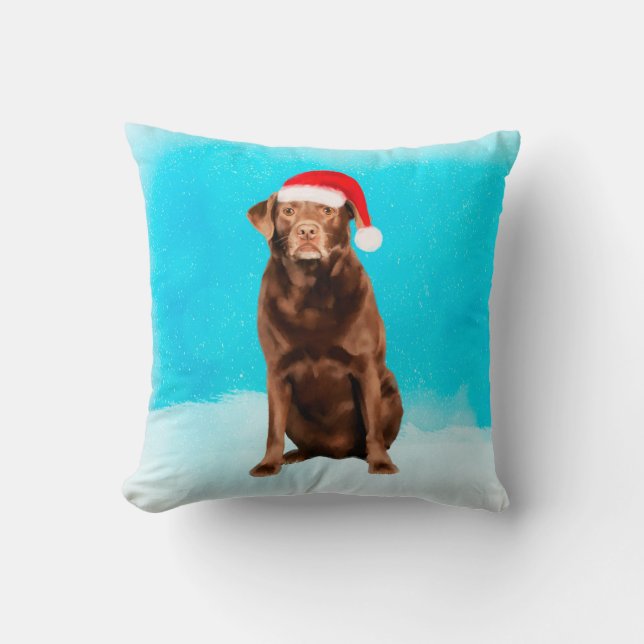Coussin Le chien du Labrador assis en vacances de Noël de  (Recto)
