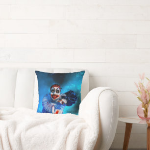 Coussin Le clown de SlipperyJoe Happy Halloween rouge b