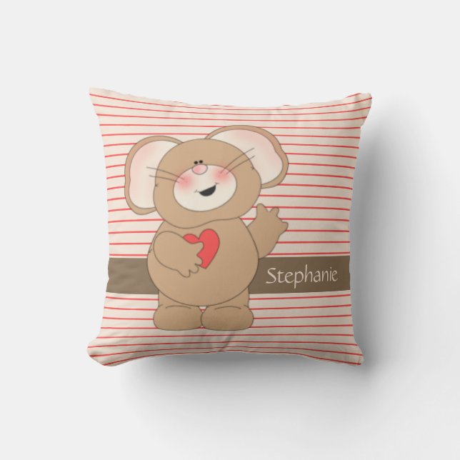 Coussin Le coeur mignon de la souris W sur des filets, (Recto)