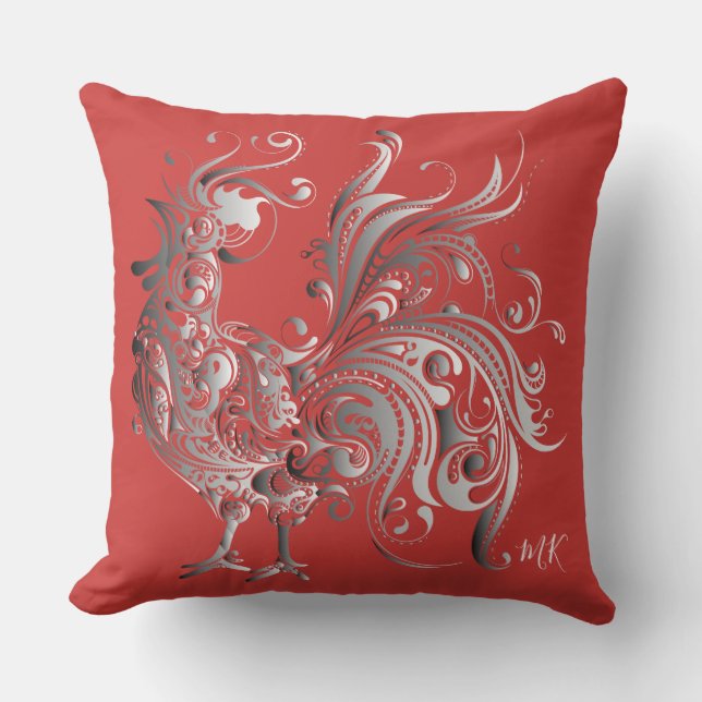 Coussin Le coq argenté choisissent votre couleur d'arrière (Recto)