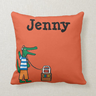 Coussin Le crocodile frais écoute la musique