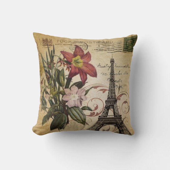 Coussin le cru moderne scripts Tour Eiffel de Paris de lis (Recto)