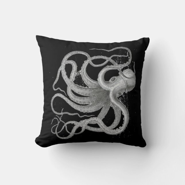 Coussin Le cru nautique d'antiquité de poulpe de steampunk (Recto)