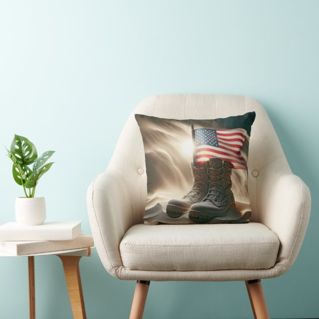 Coussin Le Drapeau Américain Des Bottes Militaires (Chaise)