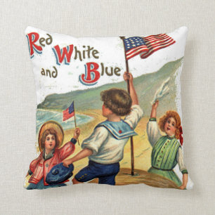 Coussin Le drapeau badine l'art vintage de carte postale