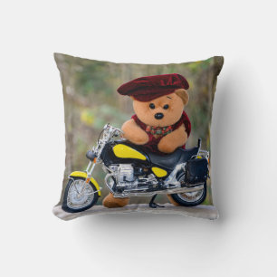 Coussin Le drôle de nounours de moto :
