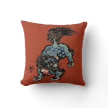 Le lion chiite chinois vintage sur le rouge chinoi