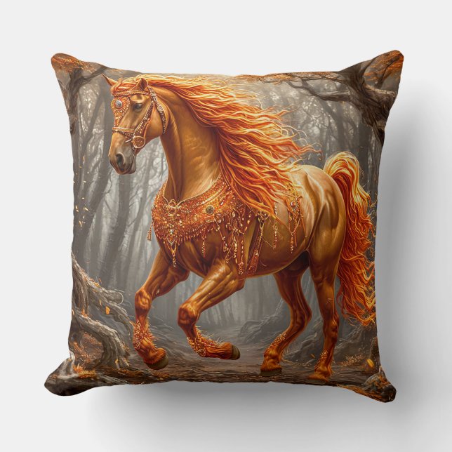 Coussin Le majestueux cheval orange en forêt d'automne (Recto)