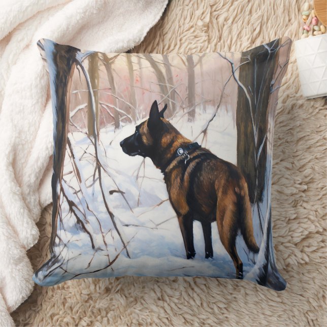 Coussin Le Malinois Belge Laisser Neige Noël (Couverture)