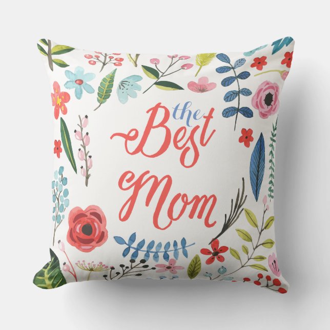 Coussin Le meilleur texte et feuilles botaniques maman-mod (Recto)