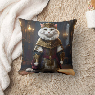 Coussin "Le Monarque Majestic : Le Chat Blanc Regal à Robe