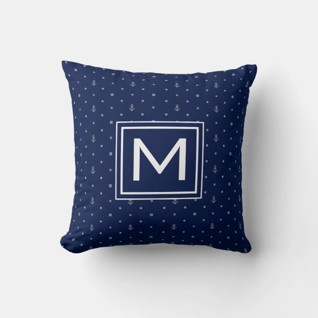 Coussin Le motif de pois d'Ancre | ajoutent votre initiale (Recto)