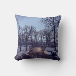 Coussin Le parc de la ville enneigé en hiver le soir