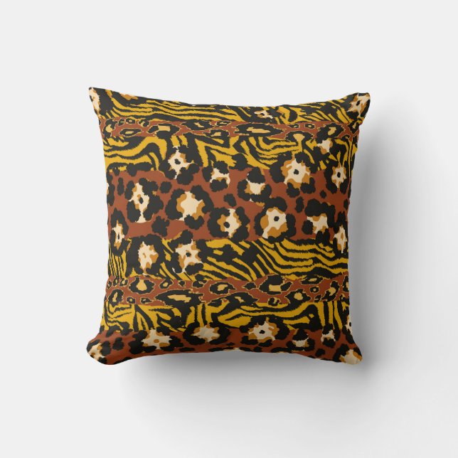 Coussin Le patchwork de léopard et de peaux de tigres sauv (Recto)