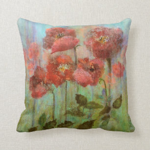 Coussin Le pavot rouge fleurit l'aquarelle