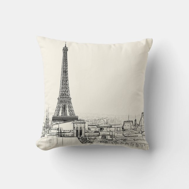 Coussin Le paysage urbain de Paris de Tour Eiffel esquisse (Recto)