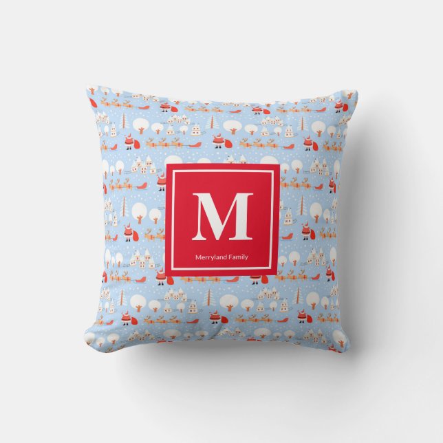 Coussin Le Père Noël arrive avec Reindeer Monogramme V3 Ro (Recto)