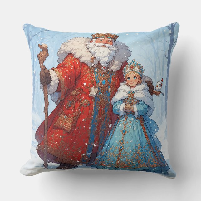Coussin Le Père Noël et le Maiden des neiges fêtent Noël (Recto)