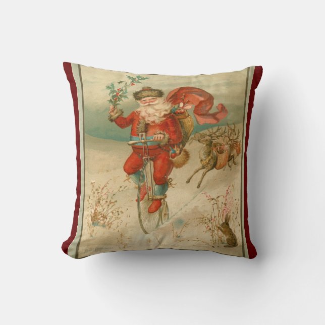 Coussin Le Père Noël victorien à vélo à grande roue (Recto)
