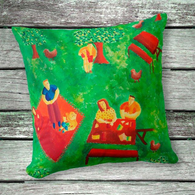 Coussin Le Pique-Nique Art Contemporain Peinture Acrylique (Créateur téléchargé)