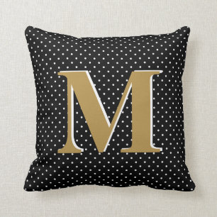 Coussin Le pois mignon, noir et or, ajoute l'initiale