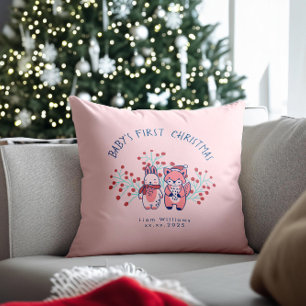 Coussin Le premier Noël de bébé, amis de la forêt