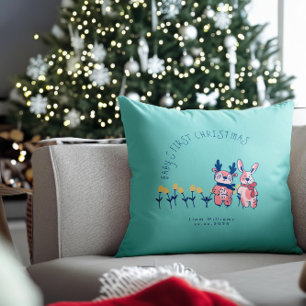 Coussin Le premier Noël de bébé, amis rennes mignons