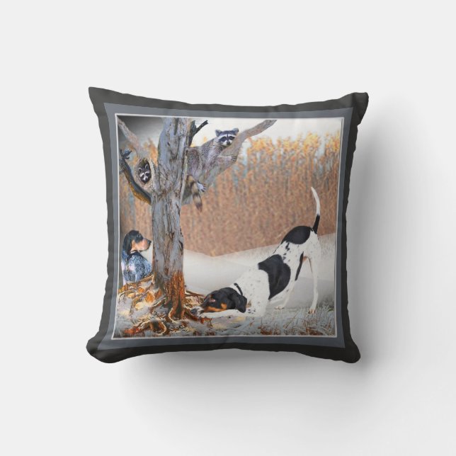 Coussin Le ragondin poursuit des ragondins de l'arbre deux (Recto)