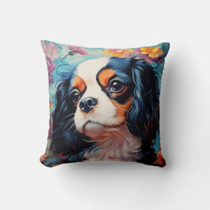 Coussin Le roi Cavalier Charles Spaniel en fleurs
