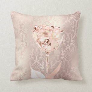 Coussin Le rose rose de fleur rougissent damassé